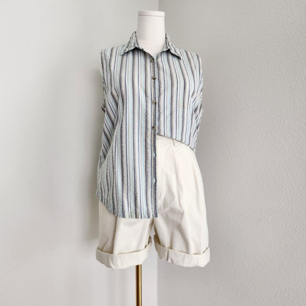 Vintage Y2K Columbia Striped Sleeveless Button Up Shirt Gorpcore Outdoors XL